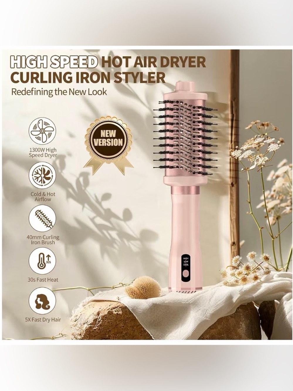 Pink 3-in-1 Hair Straightener Waves Curling Iron Blow Dryer #020 - Picture 4 of 7